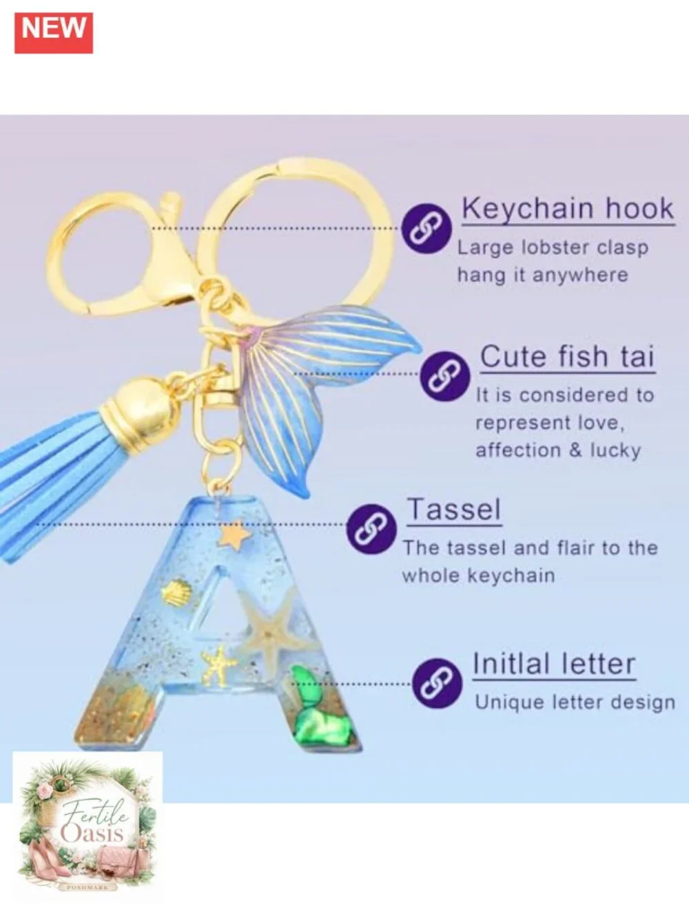 Initial Letter Keychain for Women, Tassel Car Key Ring, Resin Sequined Charm